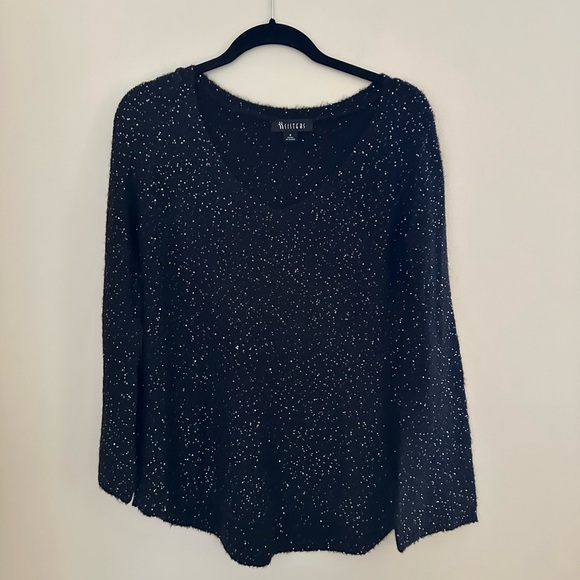 ii Sisters Vintage Black Bell Sleeve Sequined Sweater - Picture 1 of 5